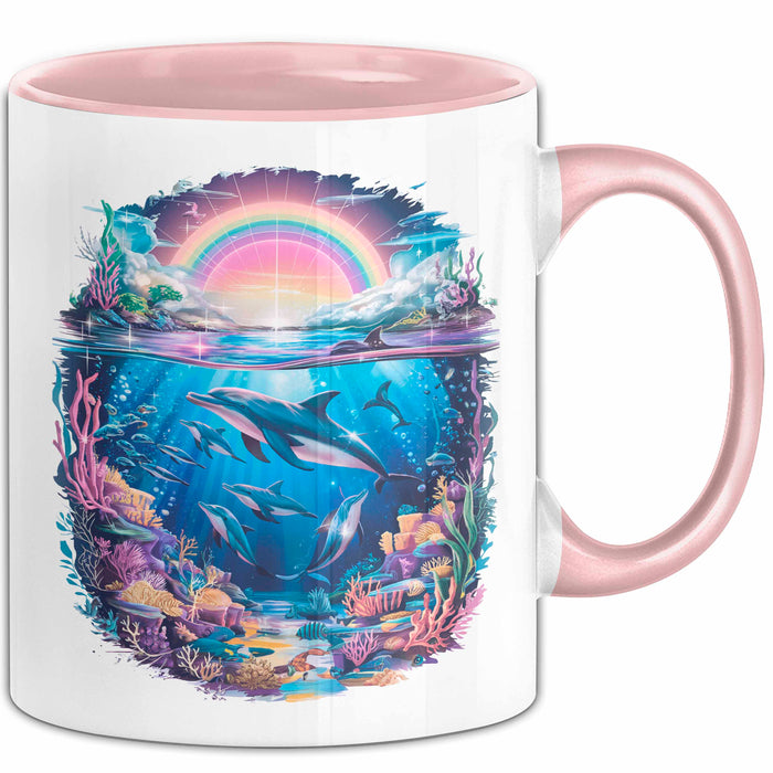 Delfin Tierliebhaber Tasse Geschenk Lustige Geschenkidee Spruch Regenbogendelfin Unterwasser Rosa Trendation
