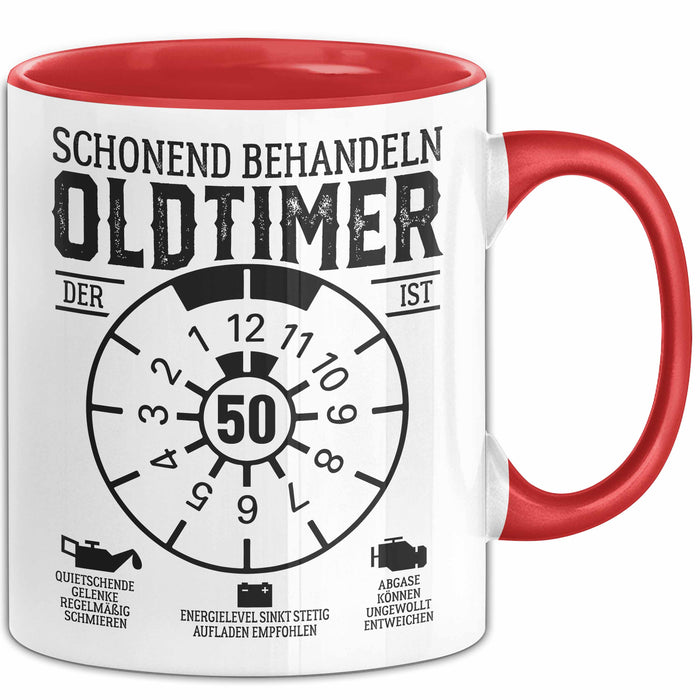 50. Geburtstag Tasse Geschenk Schonend Behandeln Oldtimer Der Ist 50 Geschenkidee Kaffee-Becher Rot Trendation