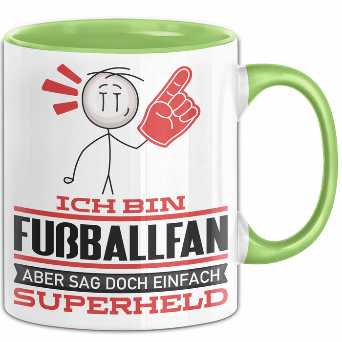 Fußballfan Geschenk Tasse Ich Bin Fußballfan Aber Sag Doch Einfach Superheld Lustige Geschenkdiee für Fußballfan Kaffee-Becher Grün Trendation