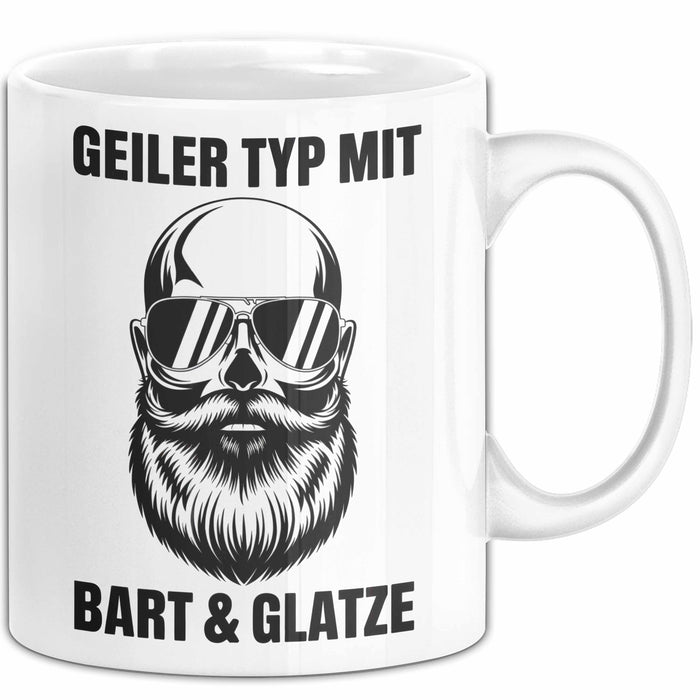 Glatzköpfige Männer Tasse Geschenk Lustige Geschenkidee Geiler Typ Mit Bart Und Glatze Weiß Trendation