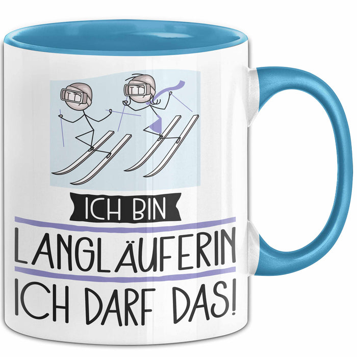 Geschenk für Langläuferin Tasse Lustige Geschenkidee Geburtstag Ich Bin Langläuferin Ich Darf Das Blau Trendation