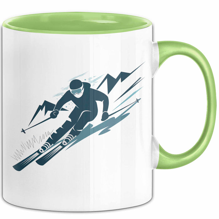 Skifahrer Tasse Geschenkidee für Schneepisten Fans Grün Trendation