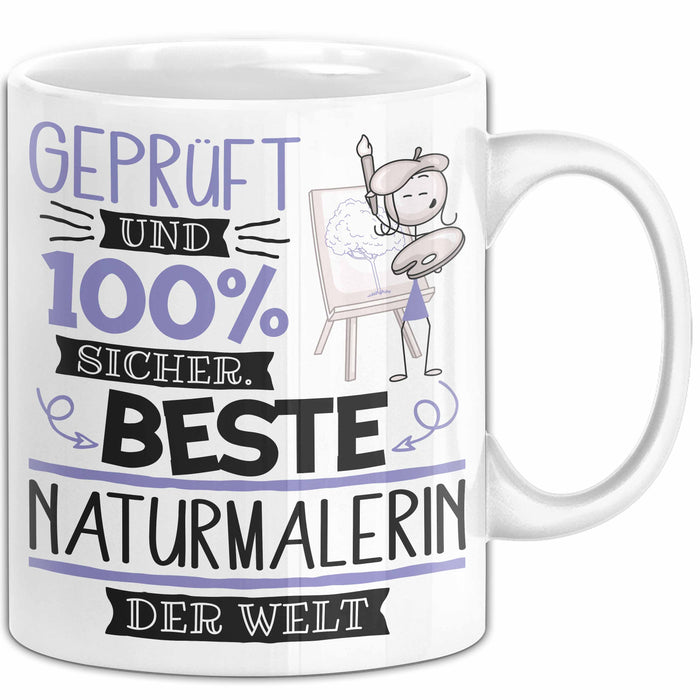 Beste Naturmalerin Der Welt Tasse Geschenk für Eine Naturmalerin Geprüft Und Sicher Geschenkidee Geburtstag Weihnachten Weiß Trendation