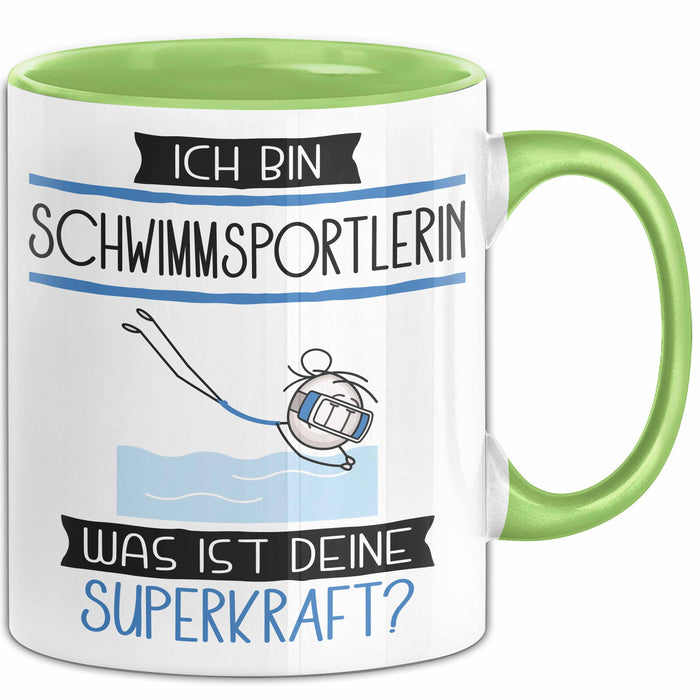 Schwimmsportlerin Geschenk Tasse Ich Bin Schwimmsportlerin Was Ist Deine Superkraft Geschenkidee Lustig Geburtstag Weihnachten Grün Trendation
