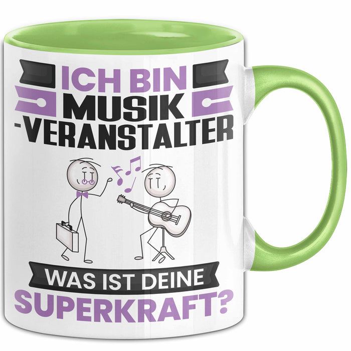 Musikveranstalter Tasse Geschenk für Musikveranstalter Geburtstag Lustiger Spruch Kaffee-Becher Was Ist Deine Superkraft Grün Trendation