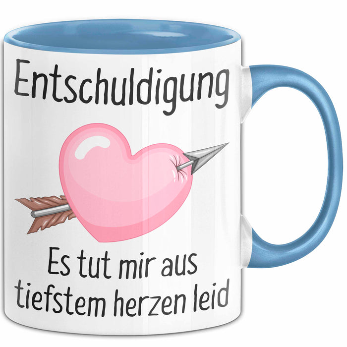 Entschuldigung Tasse Es Tut Mir Aus Tiefstem Herzen Leid Geschenkidee Sorry Becher Blau Trendation