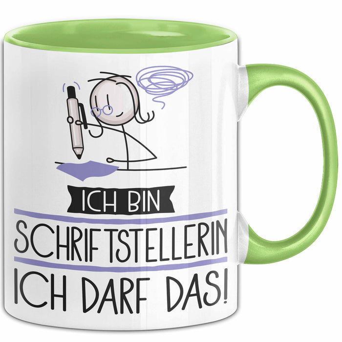 Geschenk für Schriftstellerin Tasse Lustige Geschenkidee Geburtstag Ich Bin Schriftstellerin Ich Darf Das Grün Trendation