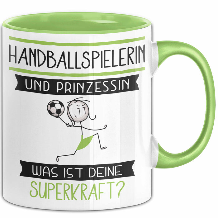 Handballspielerin Und Prinzessin Tasse Geschenk Für Eine Handballspielerin Geburtstag Was Ist Deine Superkraft Grün Trendation