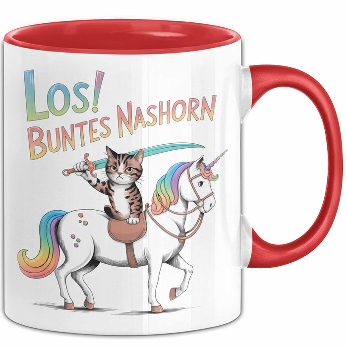 Sarkastische Katze Pferd Tasse Geschenk Buntes Nashorn Rot Trendation