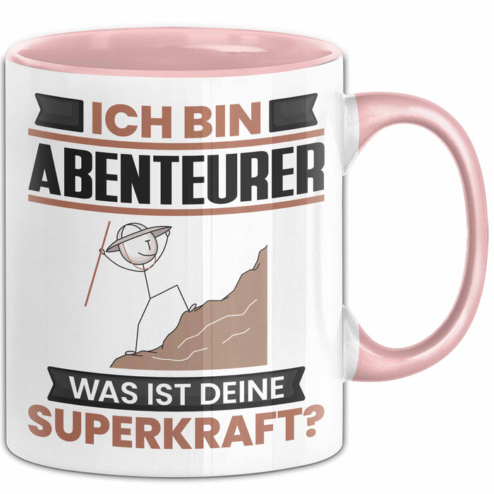 Abenteurer Tasse Geschenk für Abenteurer Geburtstag Lustiger Spruch Kaffee-Becher Was Ist Deine Superkraft Rosa Trendation