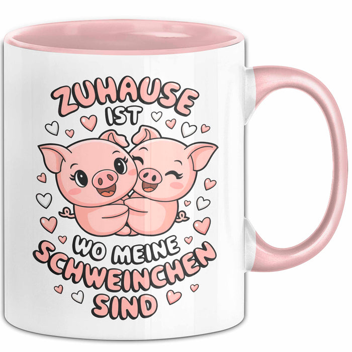 Schweinezüchter Schweine Tier Tasse Becher Geschenk Lustige Geschenkidee Spruch Zuhause Ist Wo Meine Schweinchen Sind Rosa Trendation