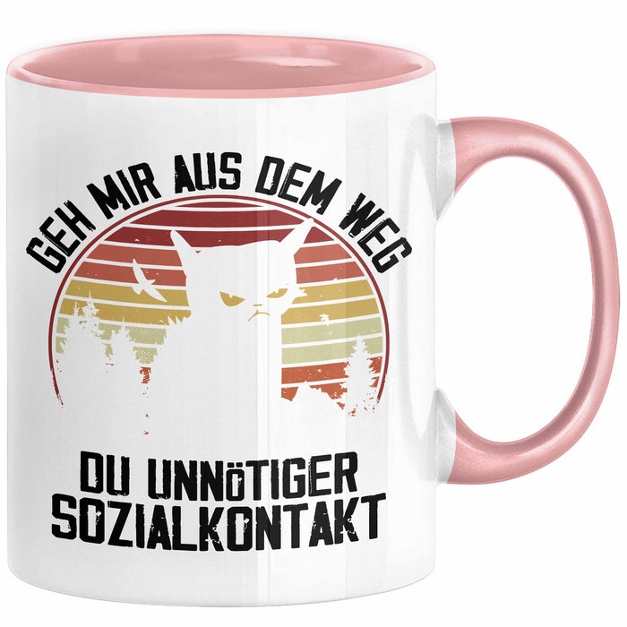 Lustige Tasse Geschenk Geh Mir Aus Dem Weg DU Unnötiger Sozialkontakt Kaffee-Becher Geschenkidee Frauen Sarkasmus Humor Rosa Trendation