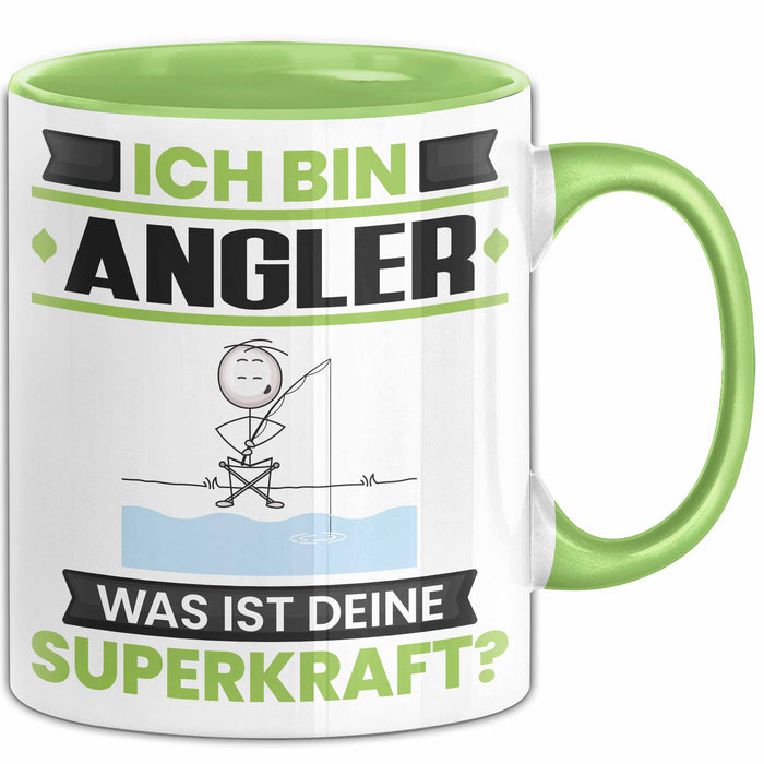 Angler Tasse Geschenk für Angler Geburtstag Lustiger Spruch Kaffee-Becher Was Ist Deine Superkraft Grün Trendation