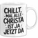 Christa Tasse Geschenk Chillt Mal Alle Christa Ist Ja Jetzt Da Geschenkidee Becher mit Name Weiß Trendation