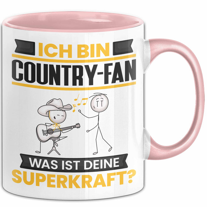 Country-Fan Tasse Geschenk für Country-Fan Geburtstag Lustiger Spruch Kaffee-Becher Was Ist Deine Superkraft Rosa Trendation