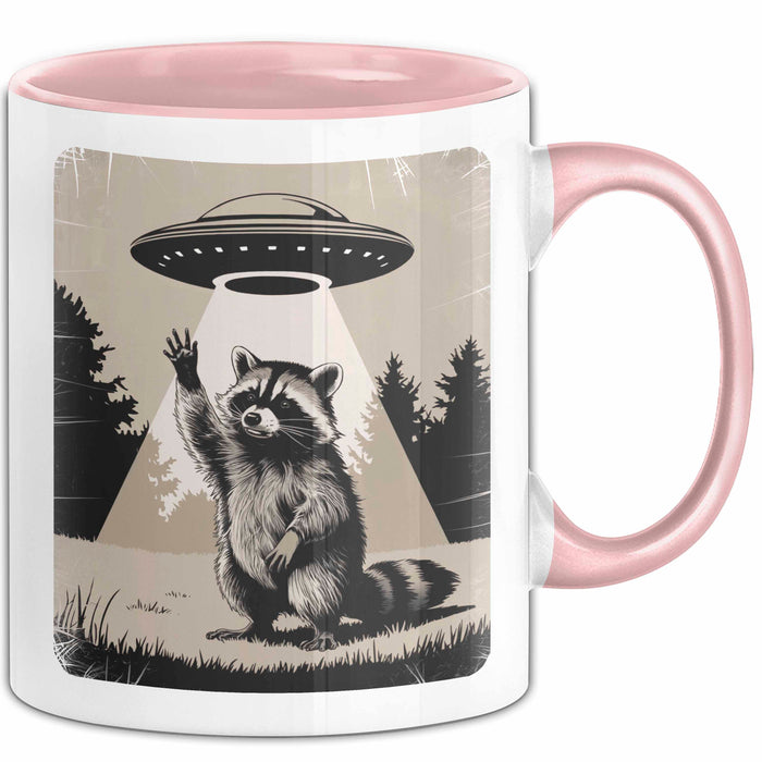 Waschbär Tierliebhaber UFO Alien Tasse Geschenk Lustige Geschenkidee Spruch Rosa Trendation