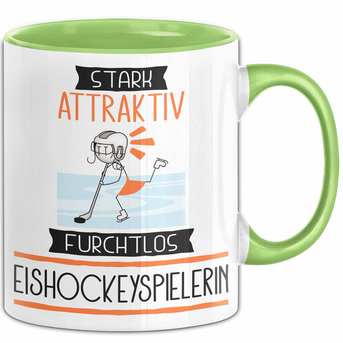 Eishockeyspielerin Tasse Geschenk Becher Stark Attraktiv Furchtlos Eishockeyspielerin Lustige Geschenkidee Grün Trendation