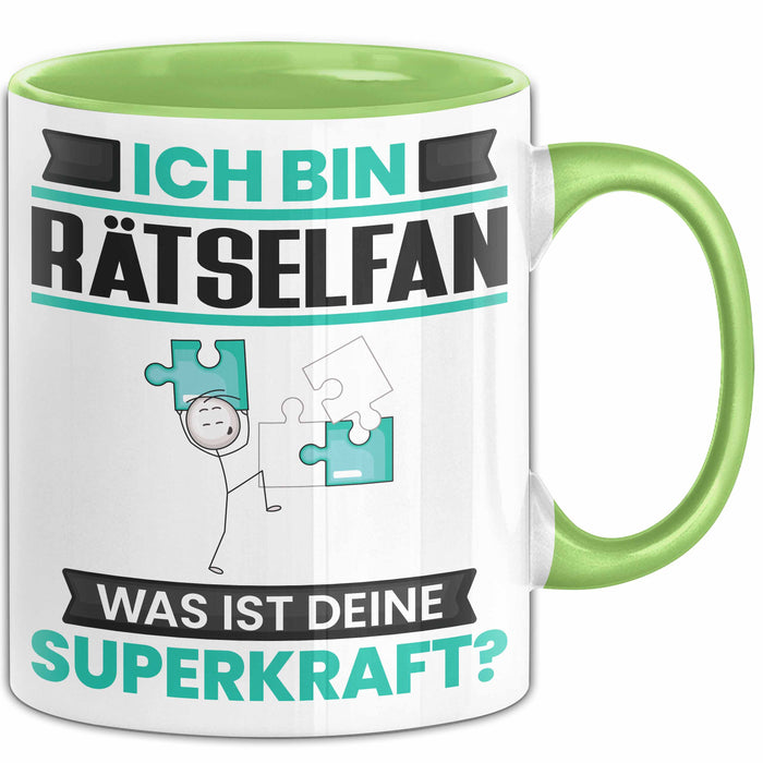 Rätselfan Tasse Geschenk für Rätselfan Geburtstag Lustiger Spruch Kaffee-Becher Was Ist Deine Superkraft Grün Trendation