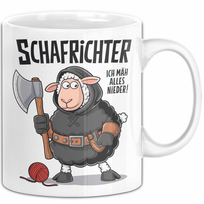 Schaf Tier Sarkasmus Tasse Becher Geschenk Lustige Geschenkidee Spruch Schafrichter Ich Mah Alles Nieder Weiß Trendation
