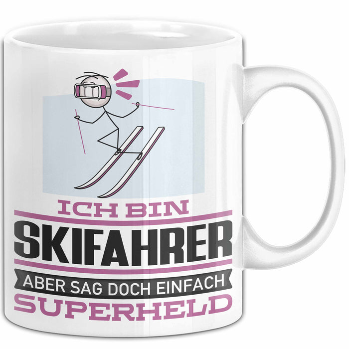 Skifahrer Geschenk Tasse Ich Bin Skifahrer Aber Sag Doch Einfach Superheld Lustige Geschenkdiee für Skifahrer Kaffee-Becher Weiß Trendation