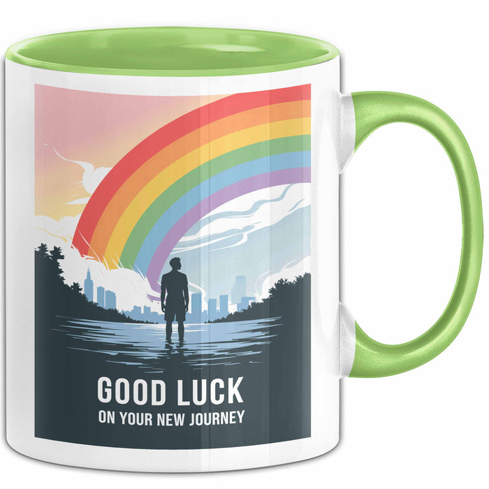 Büroarbeit Kollege Abschied Tasse Geschenk Lustige Geschenkidee Spruch Viel Glück Auf Deiner Neuen Reise Grün Trendation
