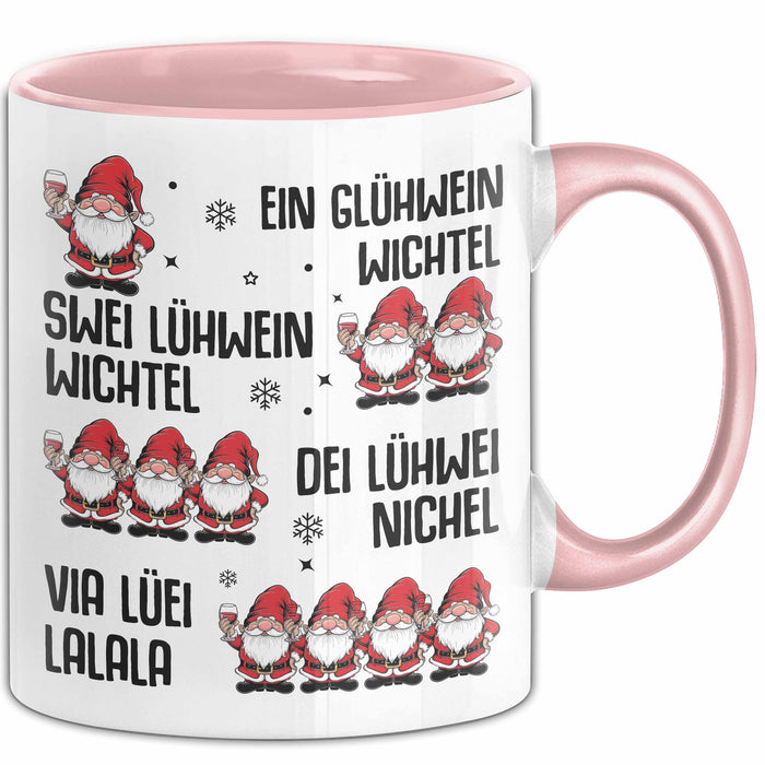 Weihnachten Tasse Geschenk Glühwein Ein Glühwein Wichtel Swei Glühwein Wichtel Geschenkidee Lustiger Spruch Kaffee-Becher Rosa Trendation