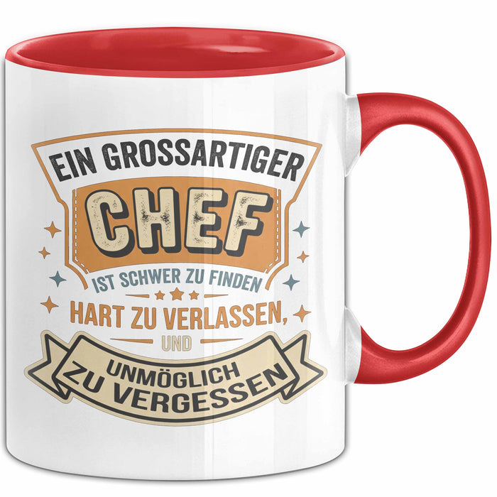 Büroarbeit Kollege Chef Tasse Geschenk Lustige Geschenkidee Spruch Ein Grossartiger Chef Ist Schwer Zu Finden Rot Trendation