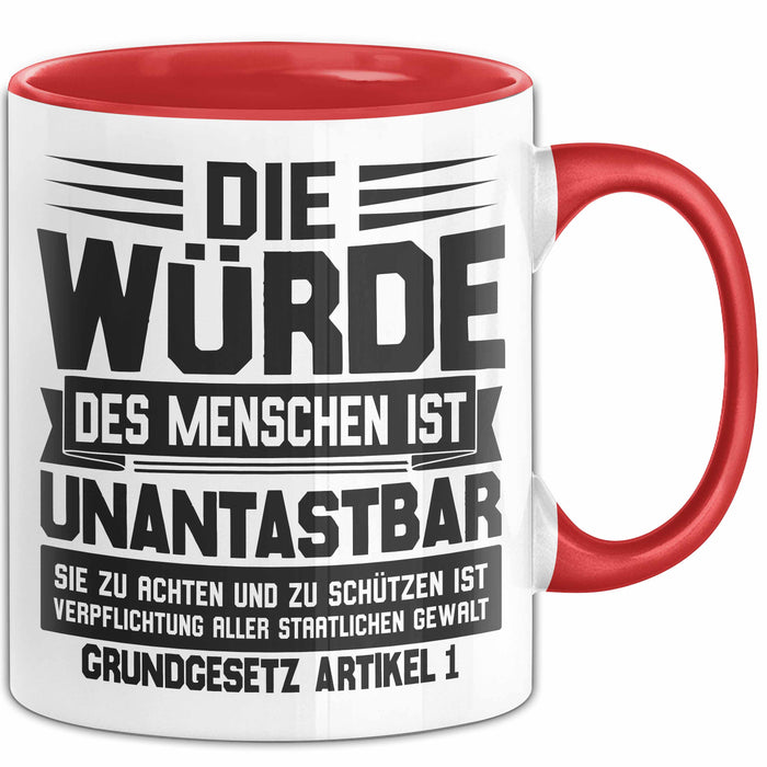 Jura Tasse Geschenk Die Würde Des Menschen Ist Unantastbar Geschenkidee Jurist Juristin Anwalt Becher Rot Trendation