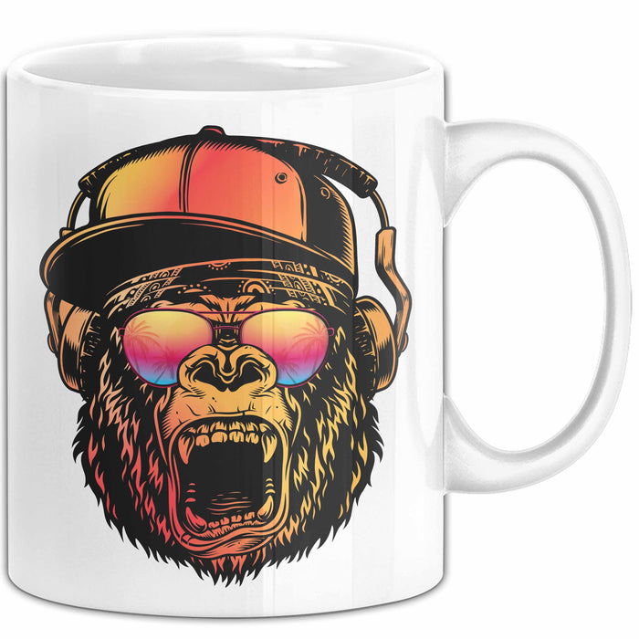 Affe Grafik Tasse Coole Tassen Geschenkidee Jungs Dj Chimpanse Becher Weiß Trendation