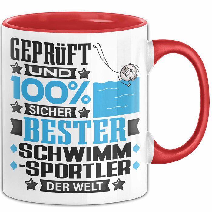 Schwimmsportler Geschenk Lustiger Spruch für Schwimmsportler Geschenkidee Bester Schwimmsportler Der Welt Rot Trendation