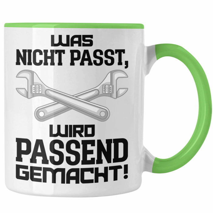 Trendation - Handwerker Tasse mit Spruch Geschenke für Handwerk Kaffeebecher KFZ Mechaniker Mechatroniker Grün Trendation