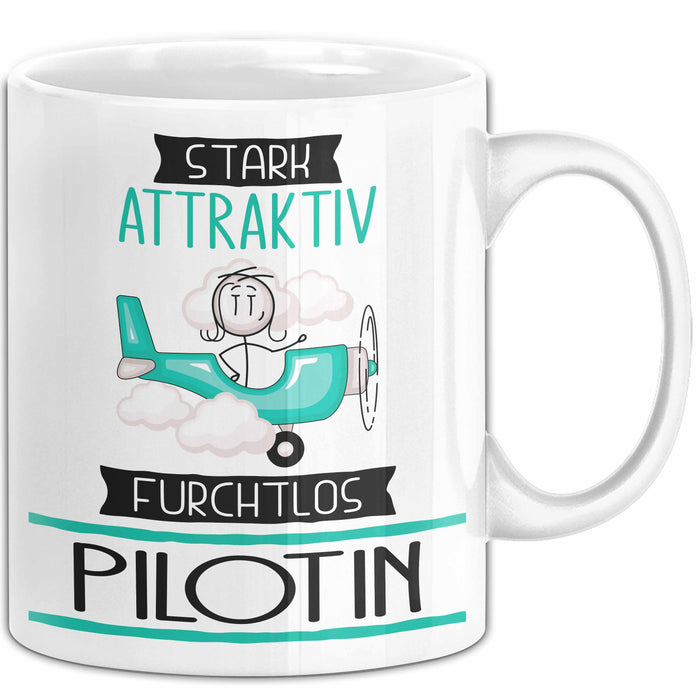 Pilotin Tasse Geschenk Becher Stark Attraktiv Furchtlos Pilotin Lustige Geschenkidee Weiß Trendation