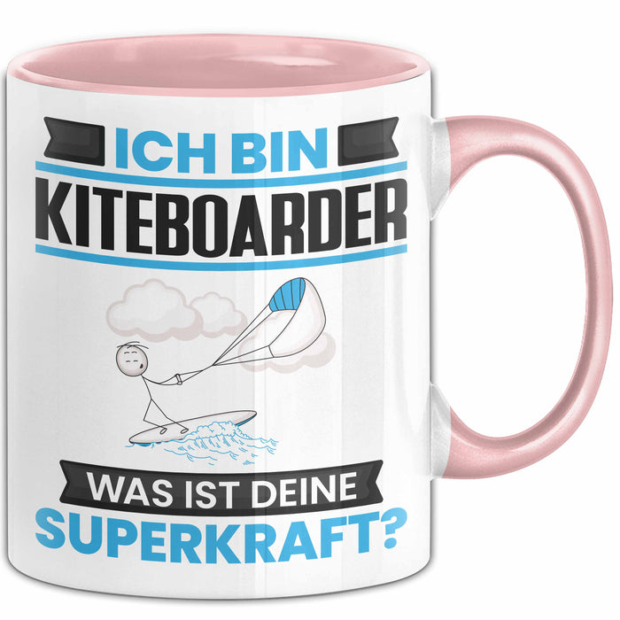 Kiteboarder Tasse Geschenk für Kiteboarder Geburtstag Lustiger Spruch Kaffee-Becher Was Ist Deine Superkraft Rosa Trendation