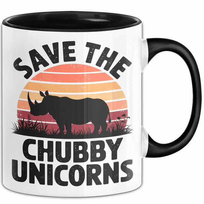 Nashorn Tasse Geschenk Lustige Geschenkidee Spruch Rettet Die Moppeligen Einhörner Schwarz Trendation