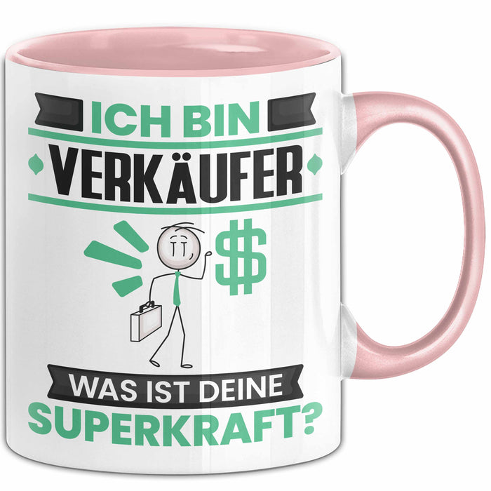 Verkäufer Tasse Geschenk für Verkäufer Geburtstag Lustiger Spruch Kaffee-Becher Was Ist Deine Superkraft Rosa Trendation