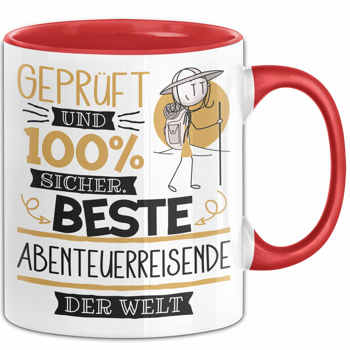 Beste Abenteuerreisende Der Welt Tasse Geschenk für Eine Abenteuerreisende Geprüft Und Sicher Geschenkidee Geburtstag Weihnachten Rot Trendation
