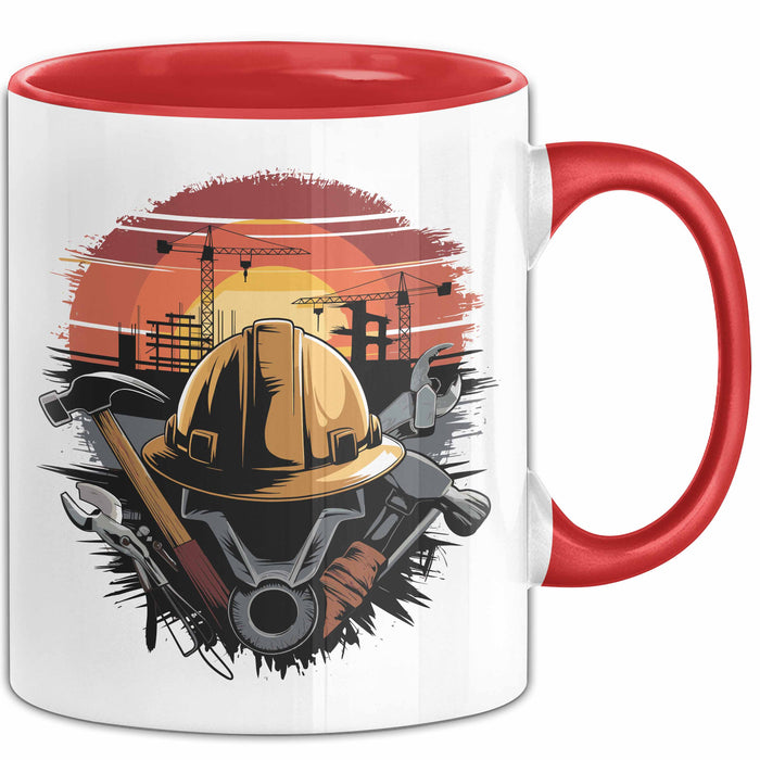 Bauarbeiter Tasse Geschenkidee für Bauarbeiter Rot Trendation