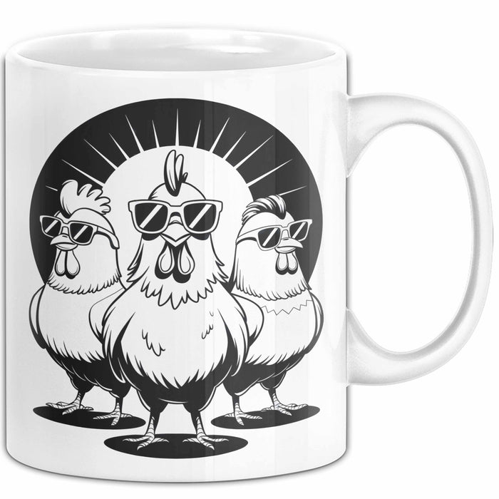 Huhn Tier Bauer Sonnenbrille Tasse Becher Geschenk Lustige Geschenkidee Spruch Weiß Trendation