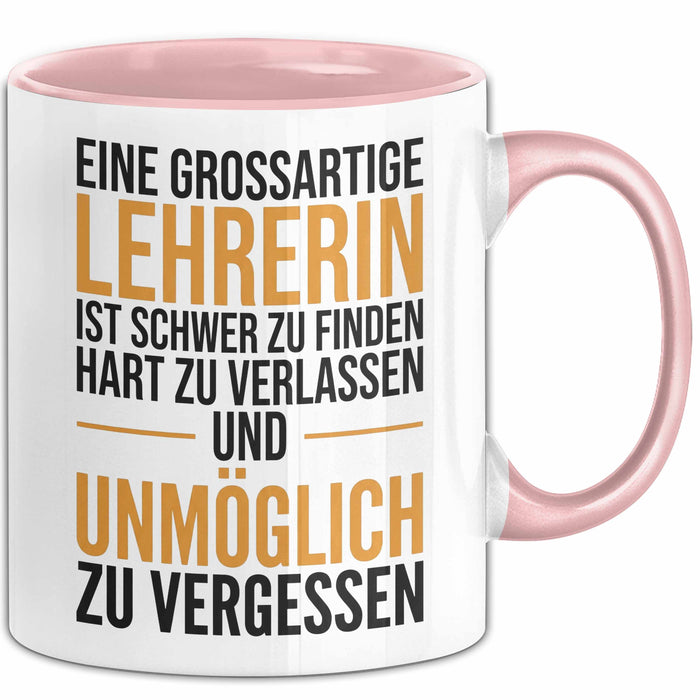 Unterricht Lehrer Wertschätzung Tasse Geschenk Lustige Geschenkidee Spruch Eine Grossartige Lehrerin Ist Schwer Zu Finden Rosa Trendation