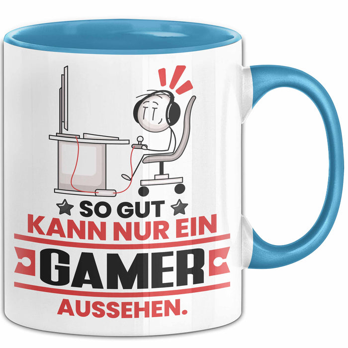 Gamer Geschenk Tasse So Gut Kann Nur Ein Gamer Aussehen Geschenkidee Kaffee-Becher Blau Trendation