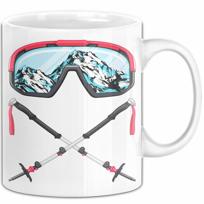 Ski Tasse Geschenk Grafik Skibrille Skistöcker Becher Weiß Trendation