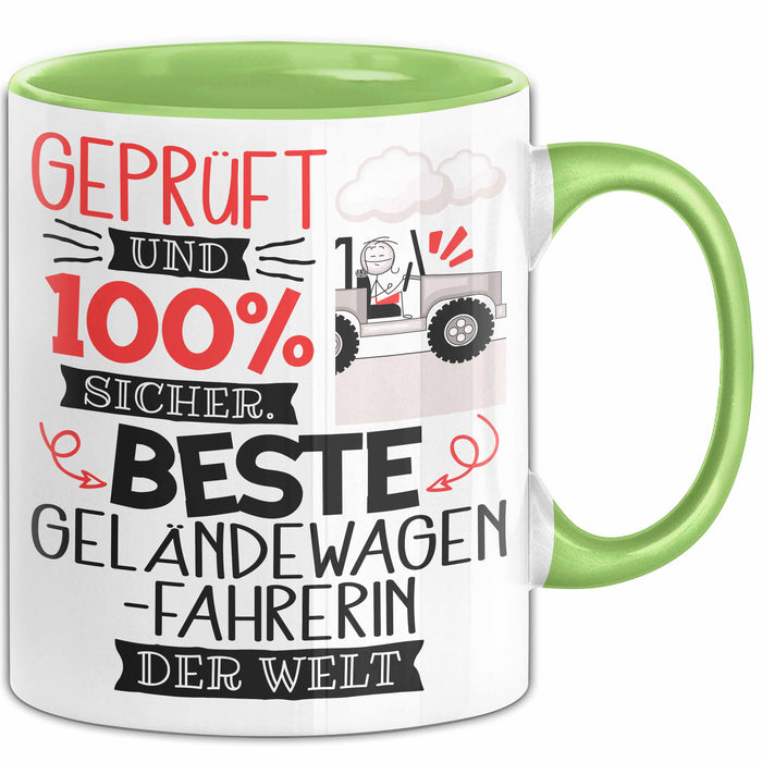Beste Geländewagenfahrerin Der Welt Tasse Geschenk für Eine Geländewagenfahrerin Geprüft Und Sicher Geschenkidee Geburtstag Weihnachten Grün Trendation