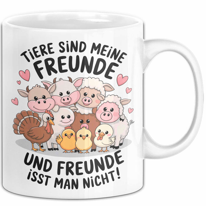 Vegan Vegetarisch Tasse Geschenk Lustige Geschenkidee Spruch Tier Sind Meine Freunde Weiß Trendation