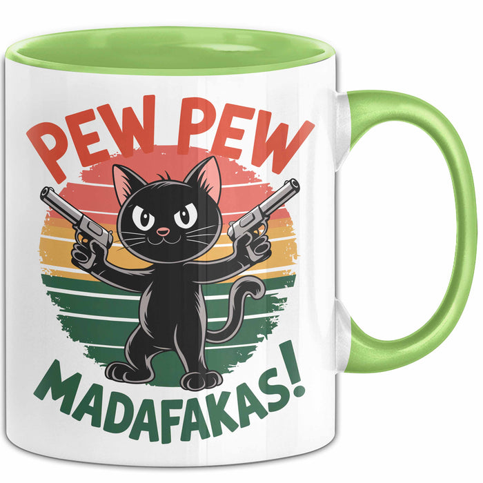 Katzen Tasse Geschenk Pew Pew Madafakas Geschenkidee Lustig Katze Grün Trendation