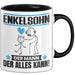 Enkelsohn Tasse Geschenk für Enkelsohn Der Mann Der Alles Kann Geschenkidee zum Geburtstag Schwarz Trendation