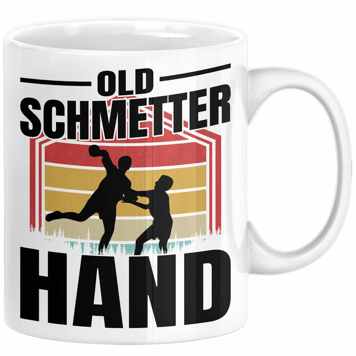 Handball Geschenk Tasse Geschenkidee Handball-Spieler Handballspielerin Mädchen Jungs Kaffee-Becher Old Schmetterhand Weiß Trendation