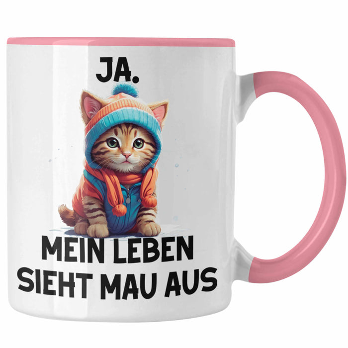 Dank Meme Tasse Katzen Besitzer Wortspiel Ja Mein Leben Sieht Mau Aus Traurige Katze Geschenkidee Süße Katze Rosa Trendation
