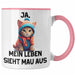 Dank Meme Tasse Katzen Besitzer Wortspiel Ja Mein Leben Sieht Mau Aus Traurige Katze Geschenkidee Süße Katze Rosa Trendation
