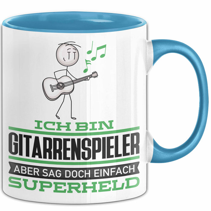 Gitarrenspieler Geschenk Tasse Ich Bin Gitarrenspieler Aber Sag Doch Einfach Superheld Lustige Geschenkdiee für Gitarrenspieler Kaffee-Becher Blau Trendation