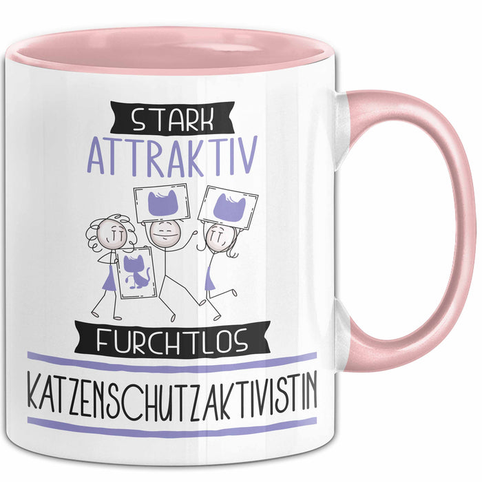 Katzenschutzaktivistin Tasse Geschenk Becher Stark Attraktiv Furchtlos Katzenschutzaktivistin Lustige Geschenkidee Rosa Trendation